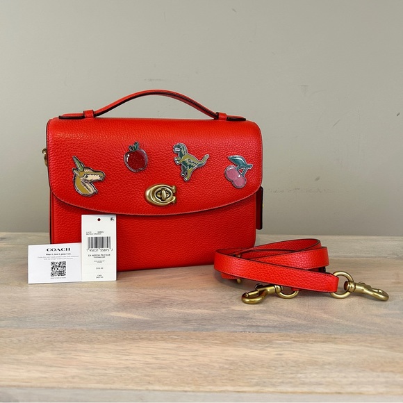 Coach Red Orange Cassie with Custom Pins, NWT! - Picture 13 of 13